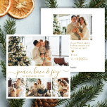 Peace Love Joy Script 4 Photo Collageクリスマス シーズンカード<br><div class="desc">平和モダン、愛と喜びスクリプト4写真コラージュ金ゴールドと白のクリスマスホリデーカード。このミニマルなクリスマスカードは、前面に4枚のフォトグリッドのコラージュ、背面に追加の写真を備えている。"平和、愛と喜び"の挨拶は、きれいな白い背景の金ゴールド書道でエレガントに手文字で、あなたの休日のメッセージにシックでtouchを提供していモダンる。バックには、ハートドードルモチーフと1つの追加写真のための宇宙を持つカスタマイズ可能なグリーティングテンプレートが含まれる。家族や友達とフェスティバル応援を共有するのに最適パーソナライズされたな、このカードはスタイルの休日のシーズンに理想的な方法であ祝る。</div>