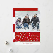Peace Love Joy Script Red White 2フォトクリスマス