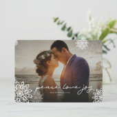 Peace Love Joy Snowflakesクリスマスエレガント写真 シーズンカード (スタンド正面)