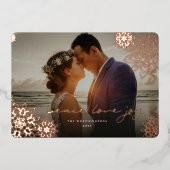 Peace Love Joy Snowflakesクリスマスエレガント写真 箔シーズンカード (正面)