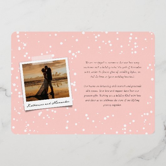 Peace Love Joy Snowflakesクリスマスエレガント写真 箔シーズンカード (裏面)