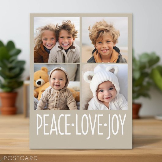 Peace Love Joy Taupe - 4 Photo Collage シーズンポストカード