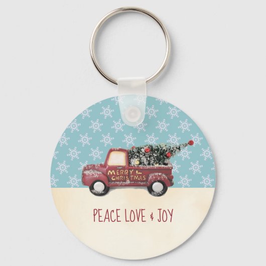 Peace Love & Joy with RedToy Truck Merry Christmas キーホルダー (正面)