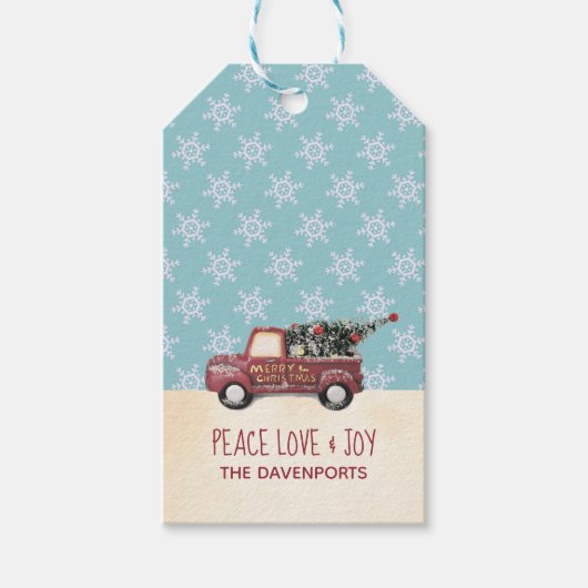 Peace Love & Joy with RedToy Truck Merry Christmas ギフトタグ (正面)