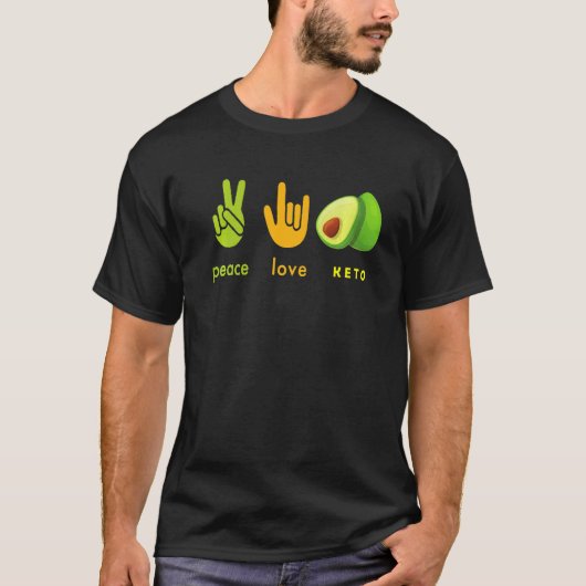 Peace Love Keto Funny Hand Sign And Avocado Design Tシャツ (正面)