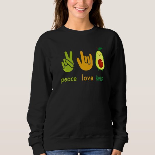 Peace Love Keto Funny Painter Avocado Hand Sign De スウェットシャツ (正面)