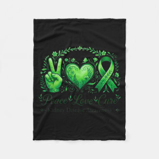 Peace Love Kidney Disease Awareness Green Ribbon フリースブランケット