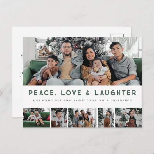 Peace, Love & Laughter MultiPhoto Holidayはがき シーズンポストカード (正面/裏面)