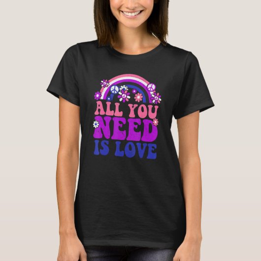 PEACE LOVE LGBT Rainbow Groovy Hippieコスチュームホール Tシャツ (正面)