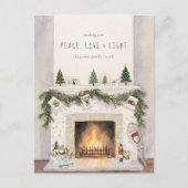 Peace, Love & Light | Christmas Fireplace Photo シーズンポストカード (正面)