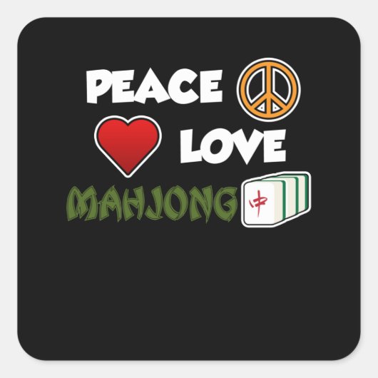 Peace Love Mahjong Game Mahjong Player Games スクエアシール (正面)