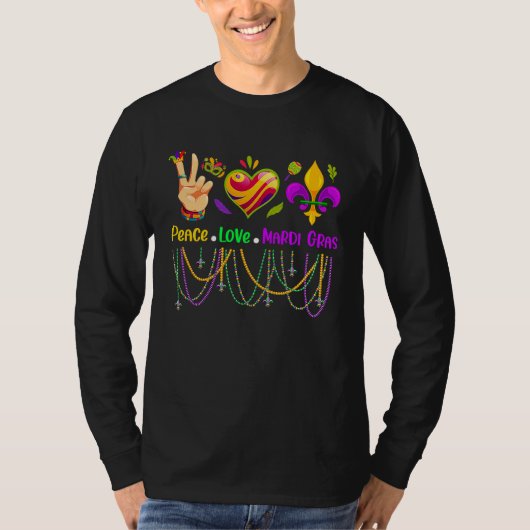 Peace Love Mardi Gras Beads for women Carnival Par Tシャツ (正面)