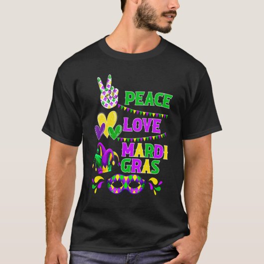 Peace Love Mardi Gras Carnival Costume Festival Pa Tシャツ (正面)