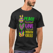 Peace Love Mardi Gras Leopard Funny Festival Carni Tシャツ (正面)