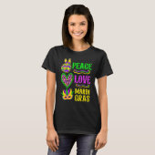 Peace Love Mardi Gras Leopard Funny Festival Carni Tシャツ (正面フル)