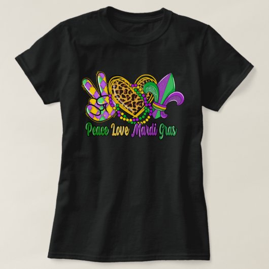 🎭 Peace Love Mardi Gras Tシャツ – フェスティバル&おもしろいD (デザイン正面)