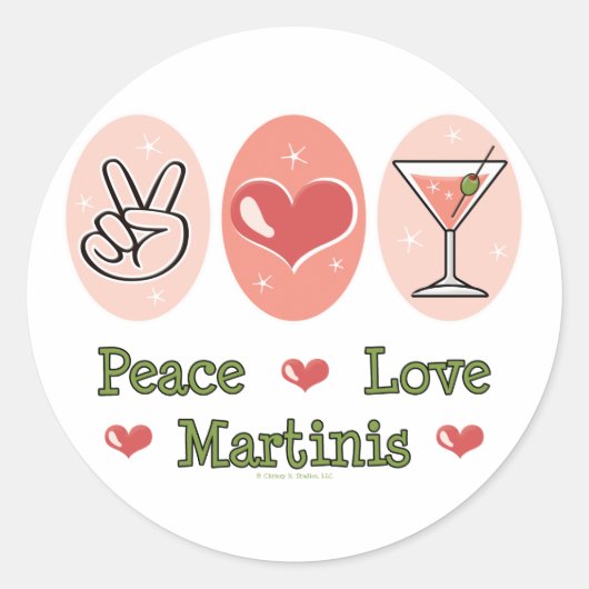 Peace Love Martini Stickers ラウンドシール (正面)