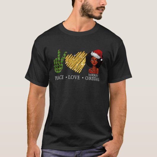 Peace Love Merry Christmas 2021 Black African Amer Tシャツ (正面)