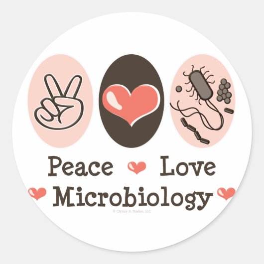 Peace Love Microbiologyスタンプ ラウンドシール (正面)