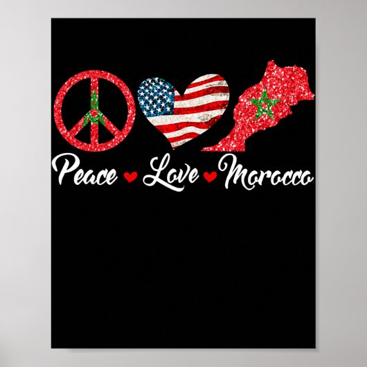 Peace Love Morocco American Flag Men Women Kid ポスター (正面)