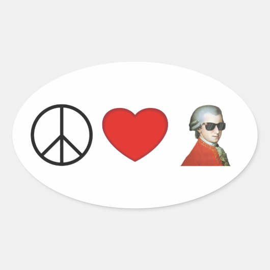 Peace, Love, Mozart – 音楽愛好家のためのシール！ 楕円形シール (正面)