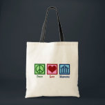 Peace Love Museums トートバッグ<br><div class="desc">Peace Love Museums. A cute museum gift for an archivist,  collections manager,  registrar,  conservator,  or curator of art or artifacts in an institution. A cool peace sign,  heart,  and museum building.</div>