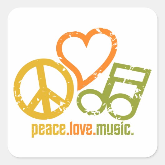 Peace Love Musicスタンプ スクエアシール (正面)