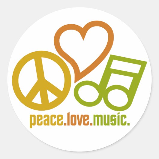 Peace Love Musicスタンプ ラウンドシール (正面)