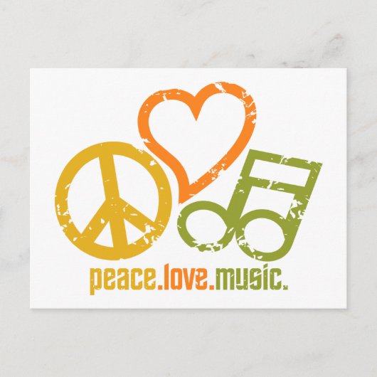 Peace Love Musicポストカード、カスタマイズ可能 ポストカード (正面)