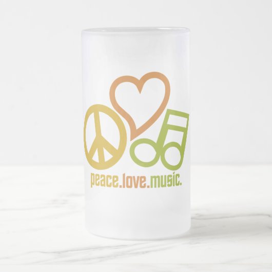 Peace Love Music mag -スタイルとカラーを選択 フロストグラスビールジョッキ (中央)