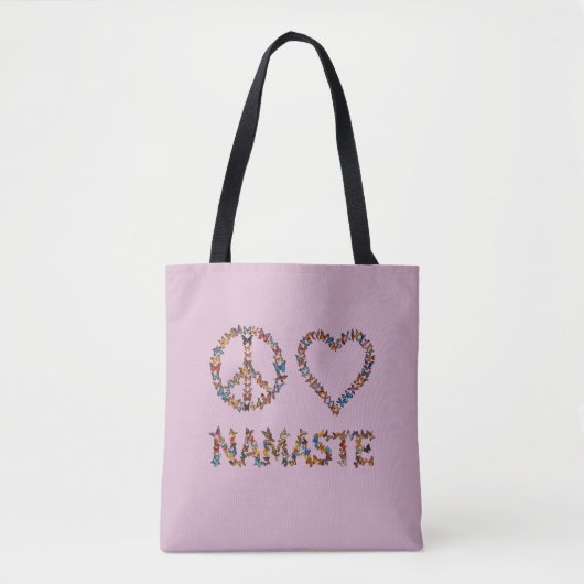 Peace Love Namaste Butterflies - Pink Graphic Yoga トートバッグ (正面)