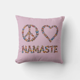 Peace Love Namaste - Pink Butterfly Art Print クッション