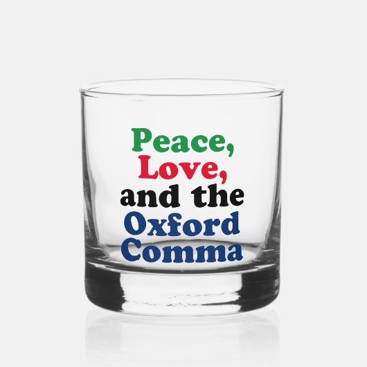 Peace Love Oxford Comma English Grammarユーモア ウイスキーグラス (正面)