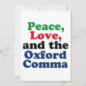 Peace Love Oxford Comma English Grammarユーモア カード (正面)