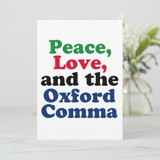 Peace Love Oxford Comma English Grammarユーモア カード (スタンド正面)