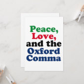 Peace Love Oxford Comma English Grammarユーモア カード (正面/裏面インサイチュ)