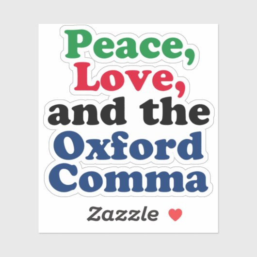 Peace Love Oxford Comma English Grammarユーモア シール (シート)