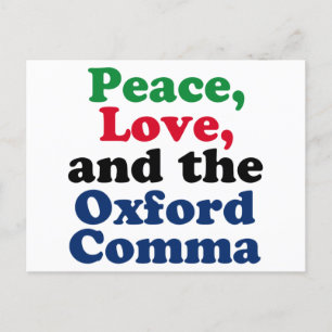 Peace Love Oxford Comma English Grammarユーモア ポストカード