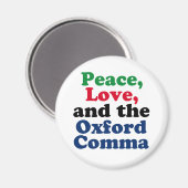 Peace Love Oxford Comma English Grammarユーモア マグネット (正面/裏面)