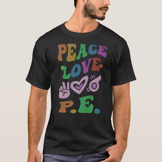 PEACE LOVE P Eレトロジム先生Groovy学校 Tシャツ (正面)