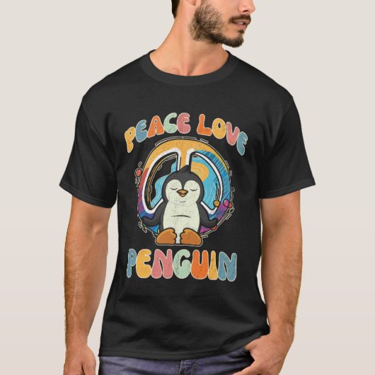 Peace Love Penguin Hippie Yoga  Bird Meditation Hu Tシャツ (正面)