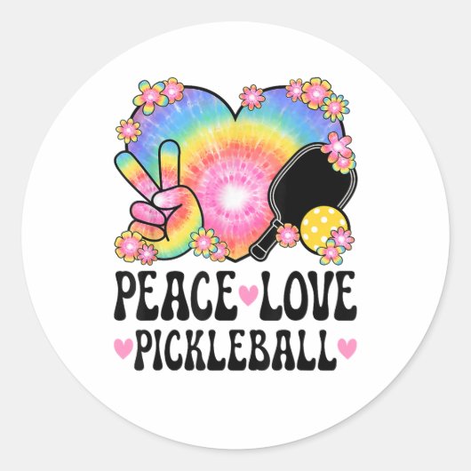 Peace Love Pickleball ラウンドシール (正面)