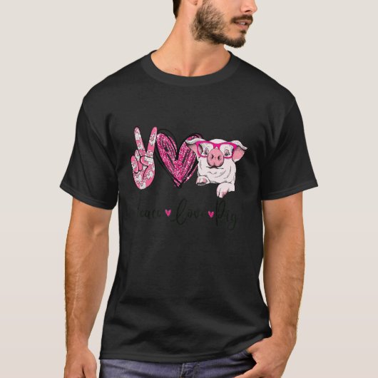 Peace Love Pig Farmer Women Gifts Hand Sign Heart  Tシャツ (正面)