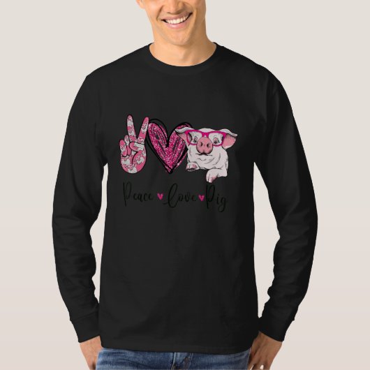Peace Love Pig Farmer Women Gifts Hand Sign Heart  Tシャツ (正面)
