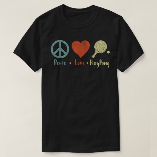 Peace Love Ping Pong Table Tennis Player Retro Vin Tシャツ (デザイン正面)