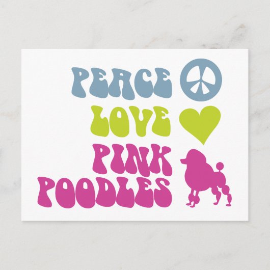 Peace Love Pink Poodlesポストカード、カスタマイズ ポストカード (正面)