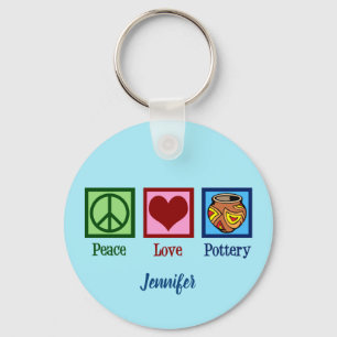 Peace Love Pottery Blue Monogram キーホルダー