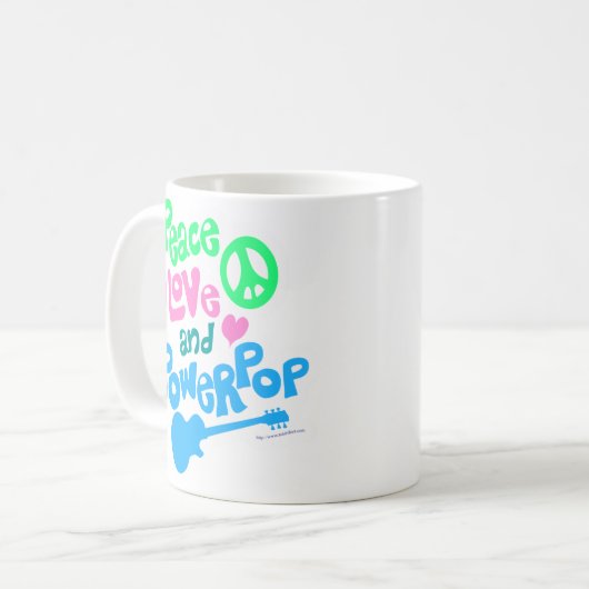 Peace Love Powerpopエピックおもしろいミュージックスローガン コーヒーマグカップ (正面左)