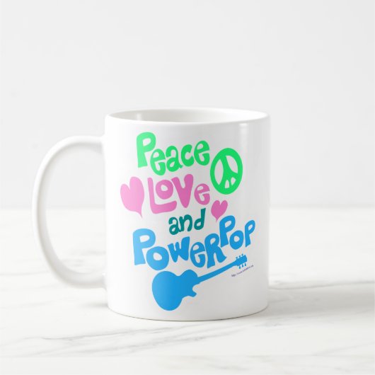 Peace Love Powerpopエピックおもしろいミュージックスローガン コーヒーマグカップ (左)