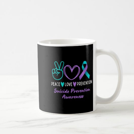 Peace Love Prevention Suicide Awareness Teal Purpl コーヒーマグカップ (右)